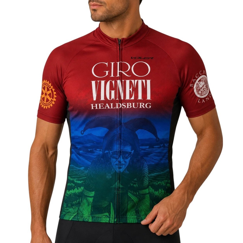 Voler Giro Vigneti Healdsburg Cycling Jersey Mens Medium Red Blue Jester Graphic